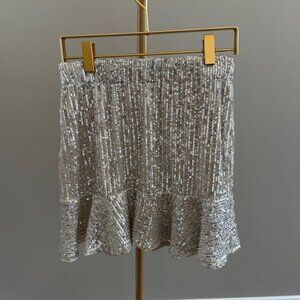 BB Dakota by Steve Madden Gold Sequin Metallic Ruffle Hem Mini Skirt – Smalll